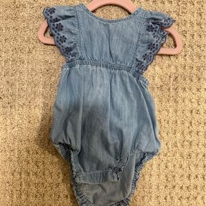 Gap Light Wash Denim Romper with Eyelet Trim